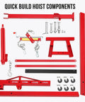 Component parts of High Capacity Folding Engine Hoist With Hydraulic Leveler Garage Crane for easy assembly and lifting.