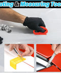 Hands using All In One Car Window Tint Kit With 55 Pcs Vinyl Wrap Tools For Window Film Installation, squeegees, and measuring tools