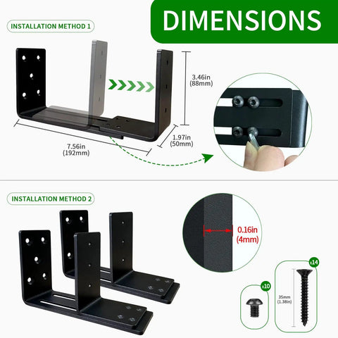 Heavy Duty Door Barricade Brackets Adjustable Security Bar Holder For 2x4 And 4x4 Lumber dimensions and installation details