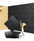 Twelve Pack Straight Up Soundproof Foam Panels For Walls Self Adhesive High Density Acoustic Treatments To Smooth Out Room Reverb And Kill Echo In Home Studios Black, featuring textured black foam tiles and adhesive backing.