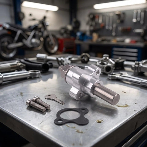 Compact Manual Cam Chain Tensioner For Honda CBR600RR 2003 To 2018 on metal workbench with installation hardware.