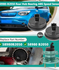 Heavy Duty 2 Pack Rear Hub Bearing And Abs Speed Sensor 58980B2050 displayed with Kia Soul showing part details.