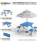 4 Ft Folding Picnic Table Set With 4 Seats And Umbrella Hole Lightweight Aluminum Frame Plastic Top Perfect For Camping Life