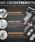 Diagram of self closing pivot door hinge heavy duty hidden hinge with parts and features like strength, durability, and rust resistance.