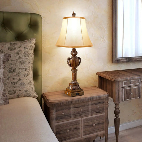 29 Inch Touch Control Traditional Table Lamps Set Of 2 Bronze Finish Bedside Lamps With Dual USB Ports And 1 AC Outlet Create Cozy Vibe