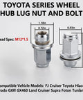 Premium Chrome Wheel Lug Stud And Nut Set For Toyota, 4 Pack Heavy Duty Steel Tire Screw Kit With Anti Rust Finish, Perfect Upgrade Fitment For ES250, GX460, GS450h, ES300 Models That Need Reliable Grip and Long Lasting Durability. Chrome M12x1.5 wheel lug nut and bolt set with dimensions.