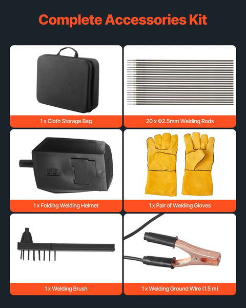 Complete accessories kit for Portable Handheld Arc Welder, 20-140A, Five Level Current Adjustment, IGBT Inverter