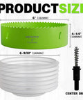 6 Inch Hole Saw For Recessed Lights With Dust Bowl Catcher, Pro Grade Cutter dimensions and components
