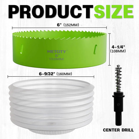 6 Inch Hole Saw For Recessed Lights With Dust Bowl Catcher, Pro Grade Cutter dimensions and components
