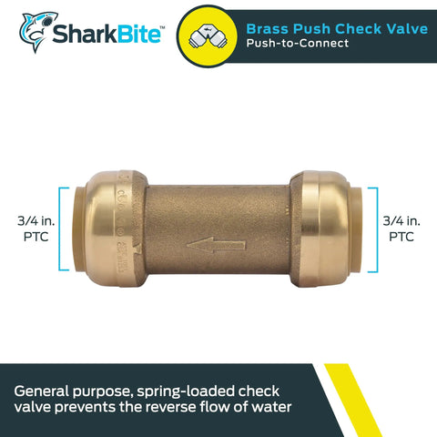 Three Quarter Inch Push To Connect Brass Check Valve For Water Lines And Plumbing Fittings PEX Copper CPVC PERT HDPE