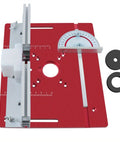 Precision Router Table Insert Slide Like Butter With Dead On Accurate Metric Measurements And Smooth Sliding Action For Wicked Tight Woodworking Jigs and Trim Router Upgrades That Truly Kick Ass In Every Shop Project, showing red aluminum board with adjustable bars.