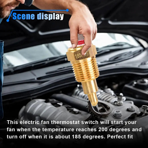 Heavy Duty Electric Cooling Fan Thermostat Switch With 3 8 Inch Pipe Thread And 175 To 185 Degree Activation for V8 engine installation.