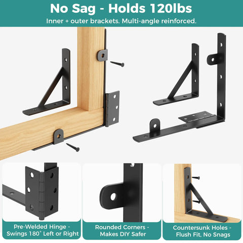 Heavy Duty Anti Sag Outdoor Wood Gate Corner Bracket Kit With One Piece 90 Degree Bent Steel And Diagonal Brace For Strong Easy Install Gate Support Built Tough, black steel corner brackets on wood gate