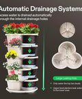 Five Tier Vertical Stackable Garden Planter For Strawberries Flowers Herbs And Veggies In Ivory Finish with automatic drainage system