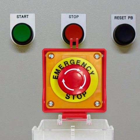 Emergency Stop Switch Cover Transparent Push Button Protector For Quick Power Cutoff And Electrical Safety Guard on control panel