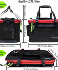 Foldable 6 Gallon EVA Fishing Bucket With Breathable Zippered Net Top shown in expanded and folded views