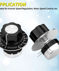 Dope 10K Potentiometer With A03 Knob And Dial For Inverter Speed Control Single Turn Carbon Film Rotary Potentiometer 10K Ohm 300 Degree Travel 6mm Shaft 9mm Thread 1.6 By 1.5 Inch Body For Motor Speed Regulation, black rotary knob with numbered dial