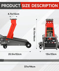 Dimensions of 3 Ton Floor Jack With Fast Lift And Wheels, Heavy Duty Hydraulic Jack With Single Piston Pump, Red.