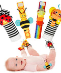 Kickass Infant Sensory Play Kit Featuring Ultra Bright Wrist Rattles And Comfy Foot Finder Socks crafted for babies exploring textures.