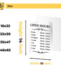 Customizable Business Hours Sign For Your Biz Storefront And Office Weatherproof Vinyl Decal Door Sign For Indoor Outdoor Use Hours Of Operation Sign For Window And Shop Made In USA with dimensions listed