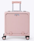 All In One Carry On Mini 19 Inch Smart Hardside Luggage With USB C Charging Front Laptop Compartment Blush