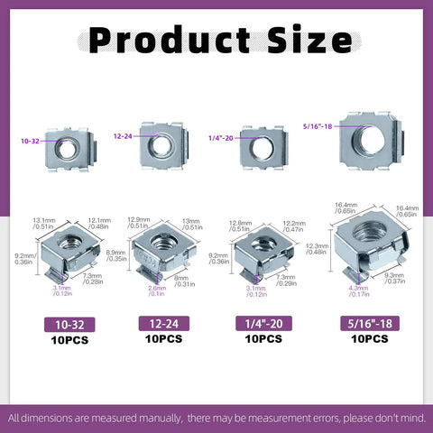 Top Tier Zinc Plated Carbon Steel Square Cage Nuts Assortment Features 10-32 12-24 1/4-Inch And 5/16-Inch Sizes product sizes and specifications.