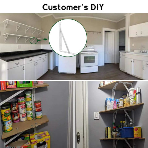 Customer DIY project with Ten Pack Heavy Duty Shelf Triangle Brackets 12 Inch Long By 8 Inch High Right Angle L Braces in multiple rooms
