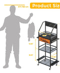 Fishing Rod Rack Organizer With Fabric Drawer And Pegboard 3 Tier Garage Storage size comparison with human silhouette