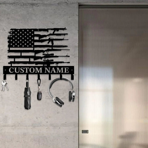 Personalized Black Iron Gun Hook Wall Key Rack And Coat Hanger Heavy Duty Cast Iron Wall Decor With Custom Name
