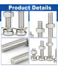 Hex Nut And Bolt Set Universal Hardware Kit PM6x16 10 Sets Pro Grade Fasteners With Smooth Burr Free Finish Deep Threads Uniform Pitch And Easy Install For DIYers And Weekend Warriors, close-up set