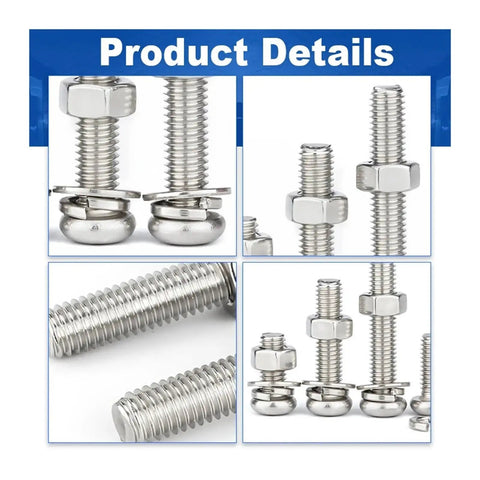 Hex Nut And Bolt Set Universal Hardware Kit PM6x16 10 Sets Pro Grade Fasteners With Smooth Burr Free Finish Deep Threads Uniform Pitch And Easy Install For DIYers And Weekend Warriors, close-up set