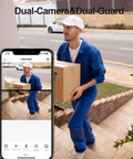 Wireless Video Doorbell With Dual Cams Front Door Security Cam And Ground View Includes Chime No Monthly Fee 2K HDR Night Vision Easy App Setup Real Time Alerts For Modern Home Security showing delivery man outside
