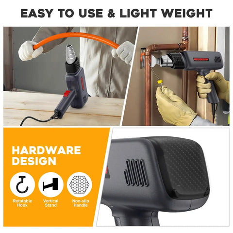 1800W Heat Gun Pro Grade Hot Air Tool With Dual 400 And 600 Degree Settings, Overload Protection, in use for craft and piping projects