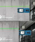 Green Laser Distance Meter 262Ft Portable USB C Rechargeable Digital Measuring Tool displayed on a concrete wall indoors