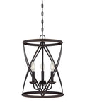 Isadora Three Light Industrial Style Indoor Chandelier in brushed nickel finish with adjustable 36 inch chain and 60 inch cord