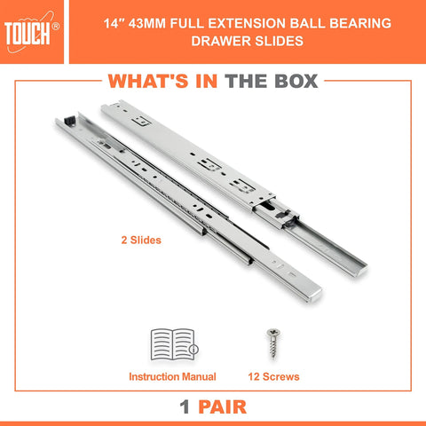 Heavy Duty Full Extension Drawer Slides With Ball Bearing 14 Inch Side Mount Rails Auto Lock Smooth Silent Glides