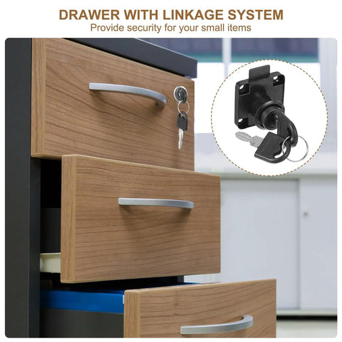 Lock Up Your Stash With This Heavy Duty Alloy Steel Drawer Lock 2 Pack Featuring Keyed Different Cylinders Built Tough For Quick Cabinet Security Install Black on drawer with keys visible.