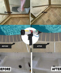 Before and after of grout cleaning using Pro Grade Pneumatic Caulking Gun with Air Flow Regulator for 10 Ounce Cartridges, optimized 43 to 120 psi.