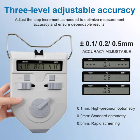 Digital Pupilometer With LCD Display And Memory PD Meter For Eyewear Fitting Pupillary Distance Tool Precision Optical Instrument 45 To 82mm Great For Eye Pros And Shops Quick Readouts Memory Recalls Last Five PD Measurements Easy Onehanded, front view