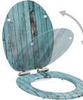 Hella Durable Padded Flannel Toilet Seat Covers With Smooth Soft Close Hinges and Rock Solid Universal Fit For Most Restrooms, blue wood design, open lid