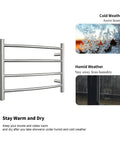 Brushed Nickel Wall Mounted Towel Warmer Rack Electric Stainless Steel Four Curved Bars For Bathroom Plug In 40W ETW29