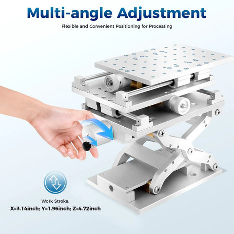 3 Axis Moving Workbench With 3D Positioning Table Aluminum Alloy Engraving Machine shown in silver with adjustable platform