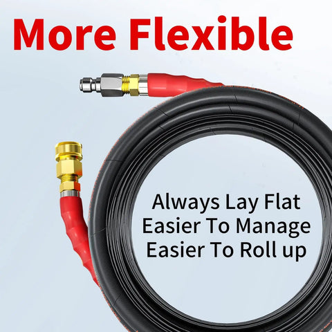 Pressure Washer Hose 200 Ft Three Eighths Inch Steel Wire Braided With Swivel Quick Connect 4800 Psi Durable Leak Proof Industrial Pro Grade