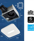 Dimensions of CleanCover Bath Fan With 80 CFM Exhaust, Ultra Quiet 0.7 Sone, Energy Star Certified, illustrating size and certifications.