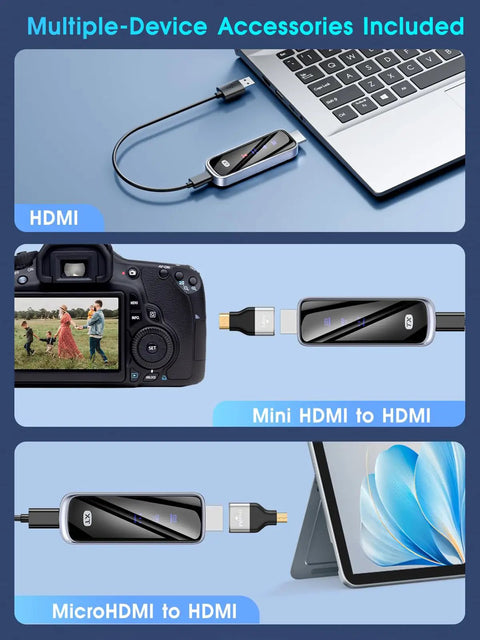 Long Range Wireless HDMI Transmitter And Receiver Kit 328ft Dual Band 5G And 2 4G cable-free setup with various HDMI adapters
