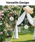 Rust-Resistant Galvanized Metal Garden Arch Trellis, 4.6 Ft Wide By 7.6 Ft Tall in use with roses and event decor.