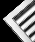 Close-up of Aluminum Privacy HVAC Air Grille 24 By 24 With V Shaped Louvers Blocks 100 Percent View While Still Allowing Air Flow