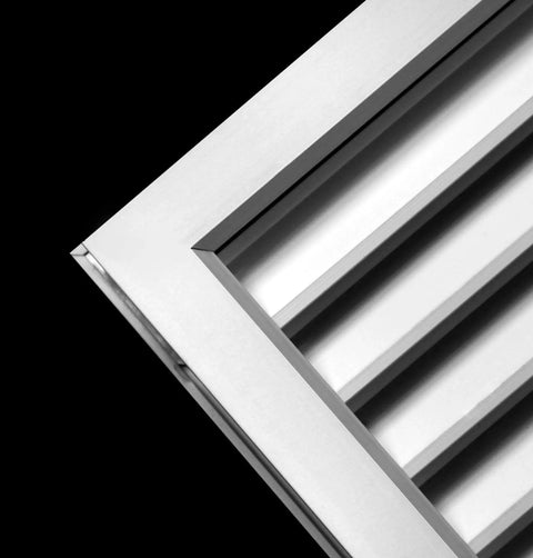 Close-up of Aluminum Privacy HVAC Air Grille 24 By 24 With V Shaped Louvers Blocks 100 Percent View While Still Allowing Air Flow