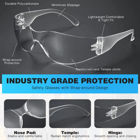 Clear And Grey Safety Glasses Set For Work Lab And Construction ANSI Z87.1 Rated Scratch And Impact Resistant Wraparound Eyewear