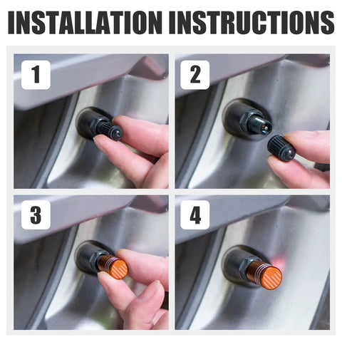 Orange Alloy Valve Stem Caps 5 Pack Corrosion Resistant And Leak Proof For Car Truck Bike Motorcycle Universal Fit step-by-step